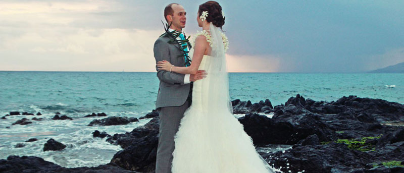 Stunning lava backdrop for Maui wedding ceremony.